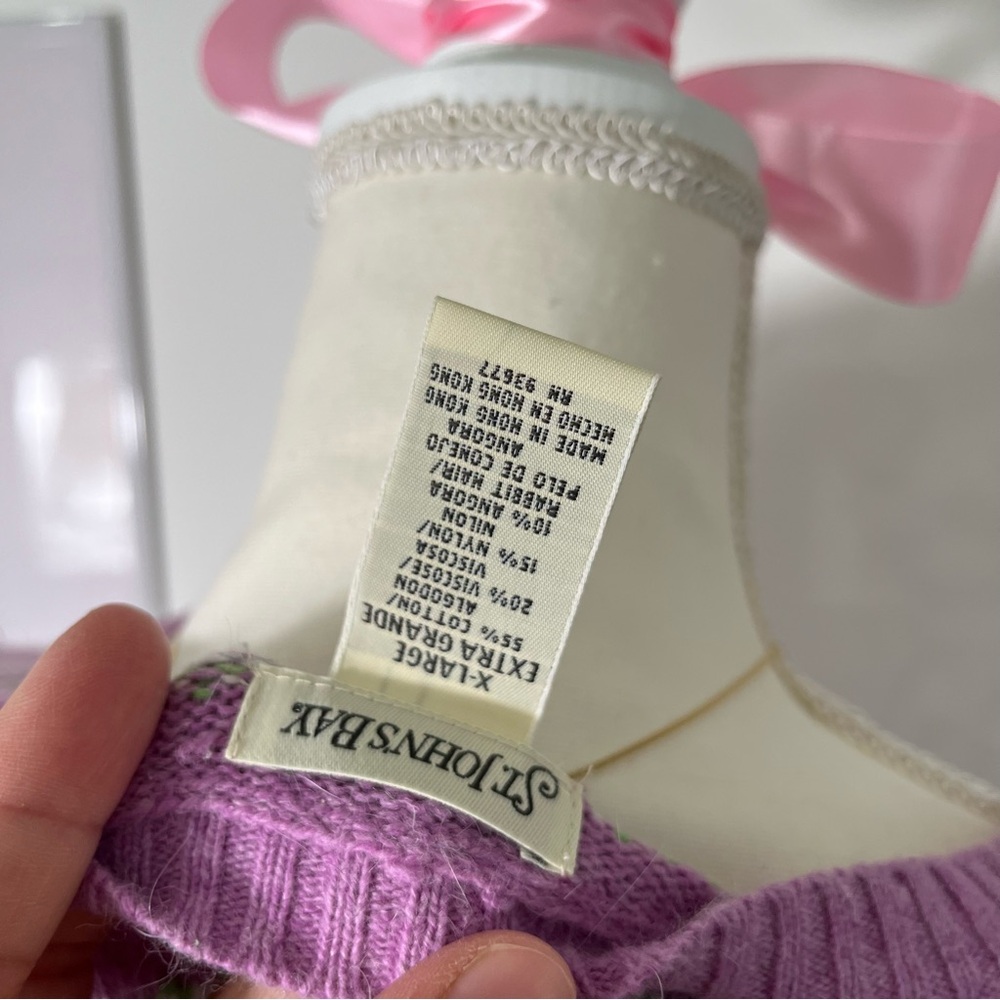 Vintage 90s Lilac Purple Floral Striped Knit V Neck Sweater Womens Size XL - Picture 5 of 5